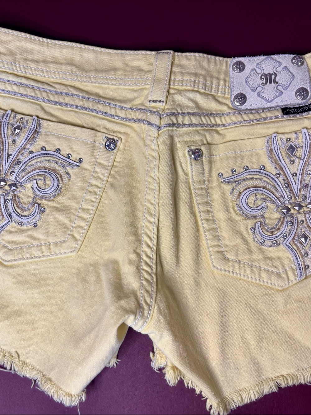 Yellow Embroidered Women Jeans Shorts - Miss Me